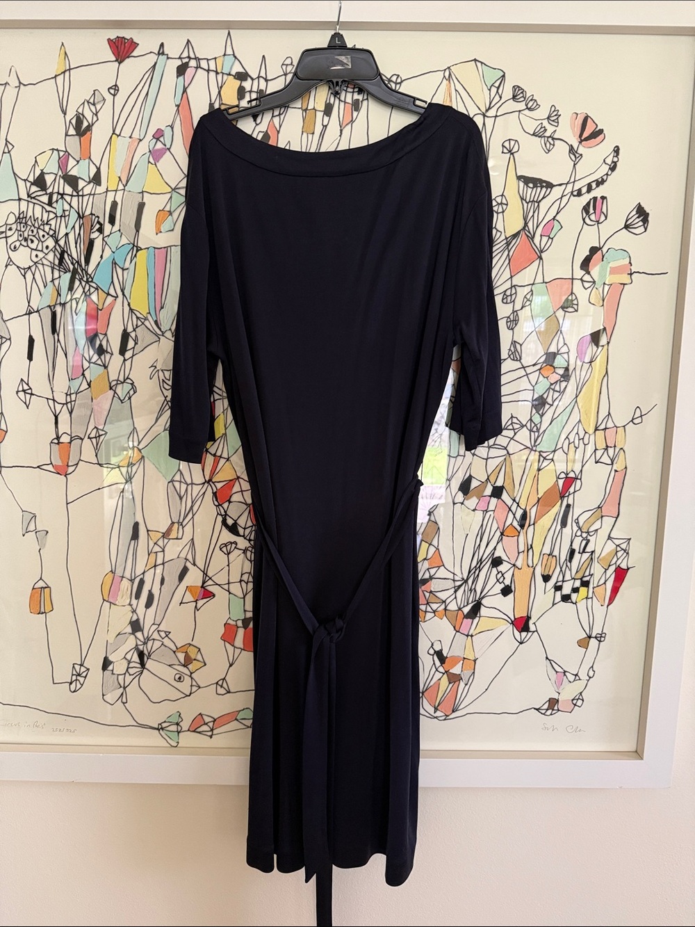 Tory Burch Black Midi Jersey Dress with Tie Waist